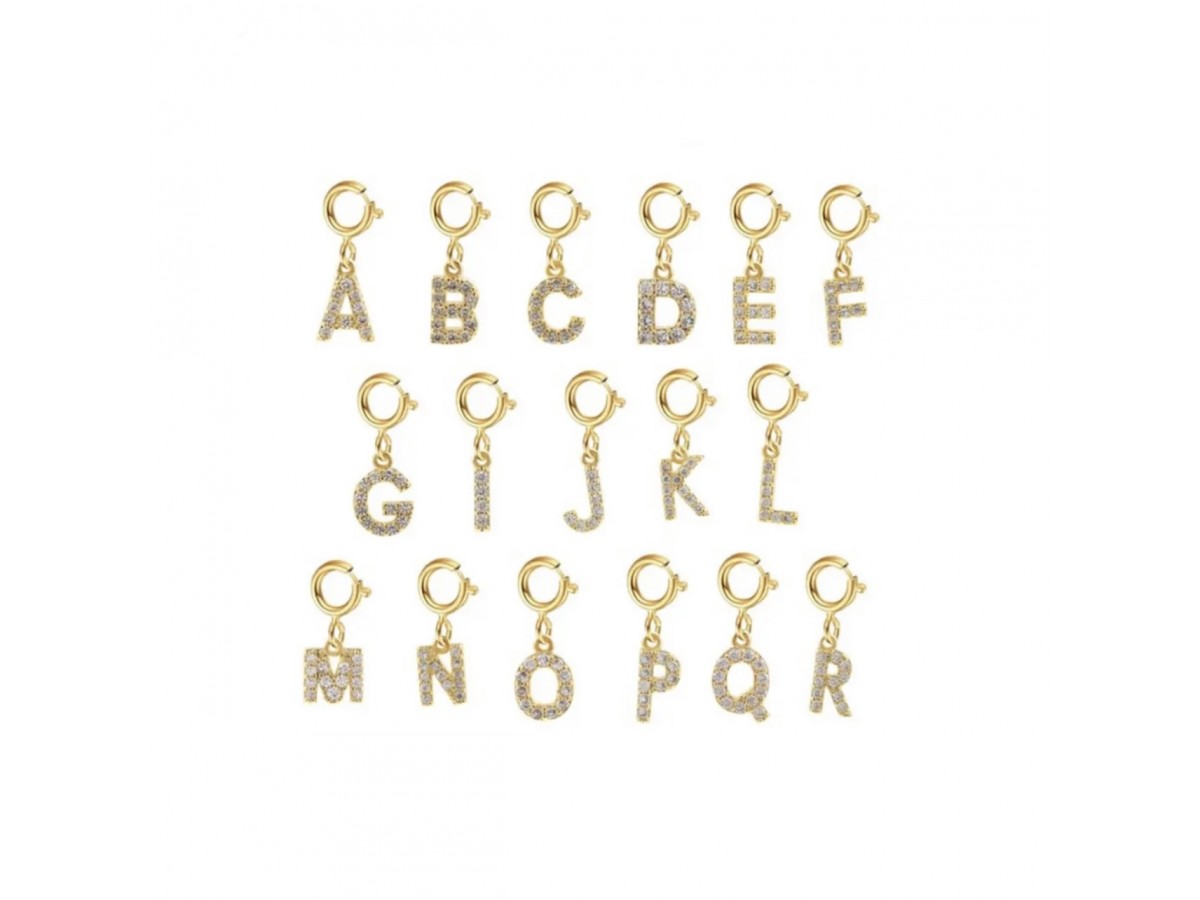 Pingente Mini Letra Cravejada Banho de Ouro18k.