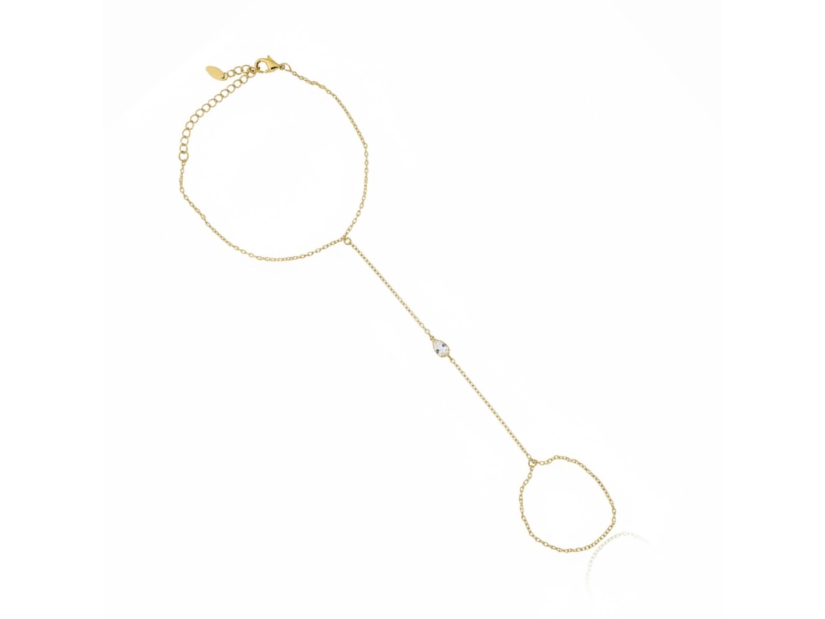 Pulseira de Mão Gota Cristal Banho de Ouro 18k.