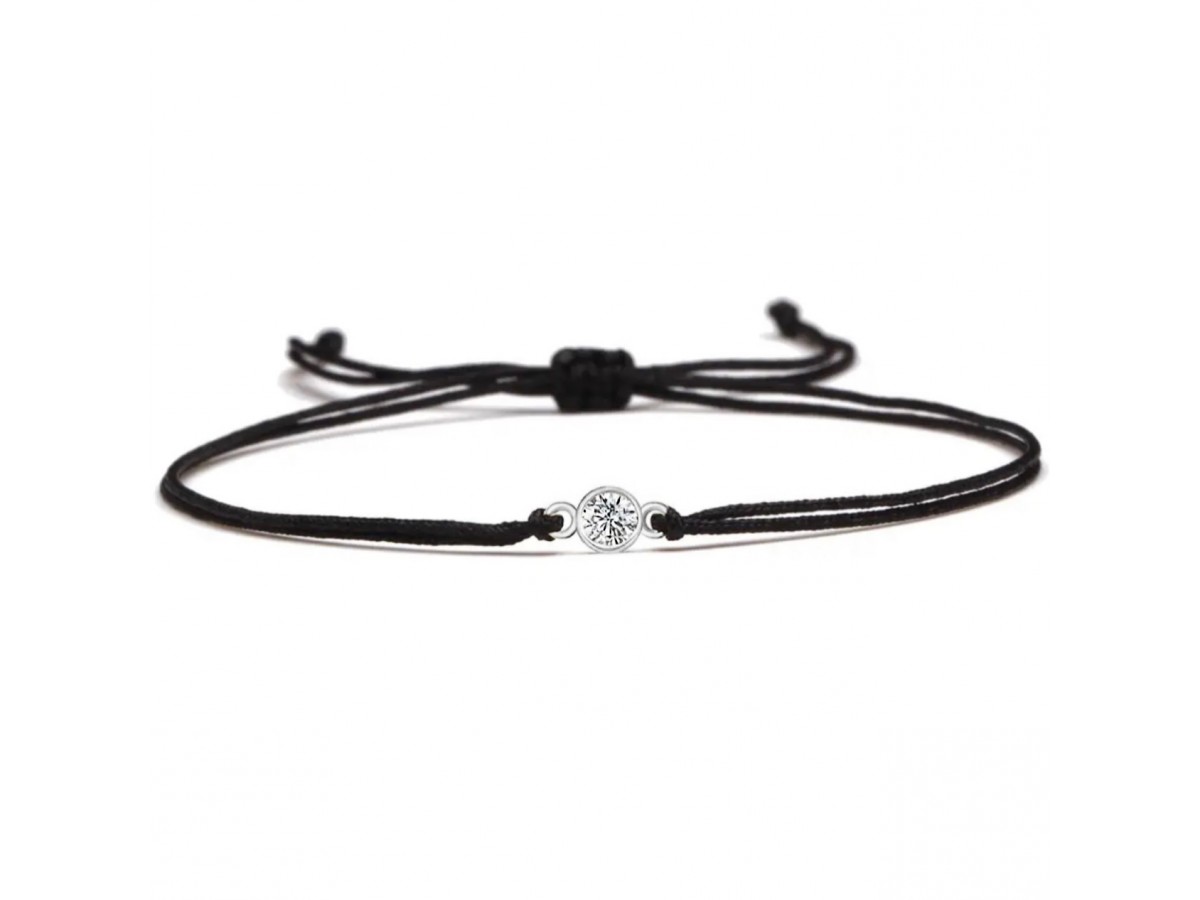 Pulseira Preta Ponto de Luz Ródio Branco.