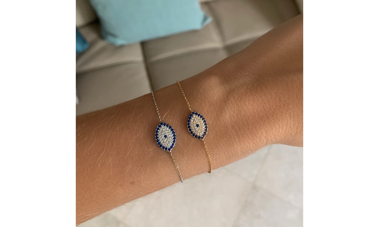 Pulseira Olho Grego Micro Cravação Banho de Ouro 18k