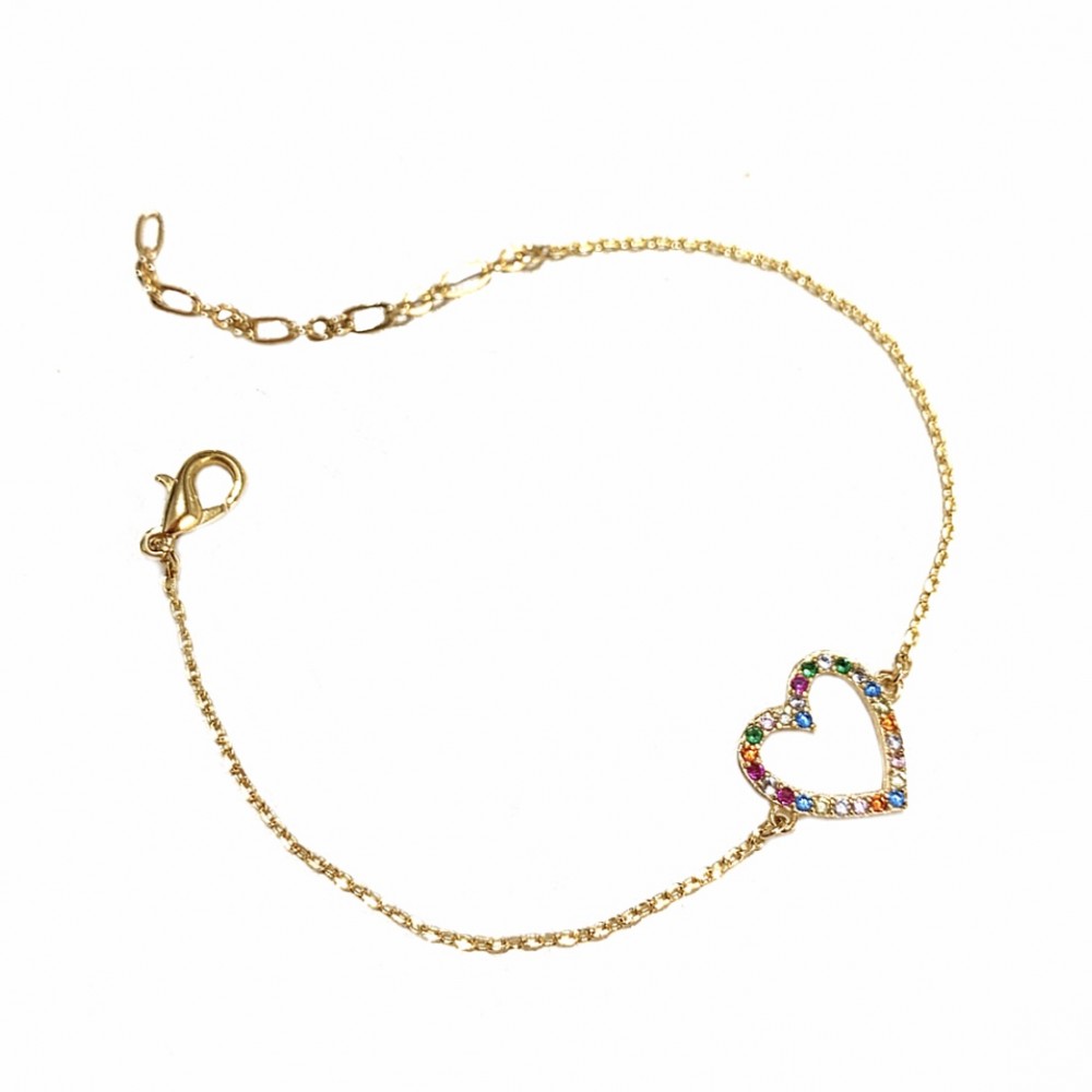 Pulseira Coração Cravação Colors Banho de Ouro18k. Pulseira Coração Cravação Colors Banho de Ouro18k.