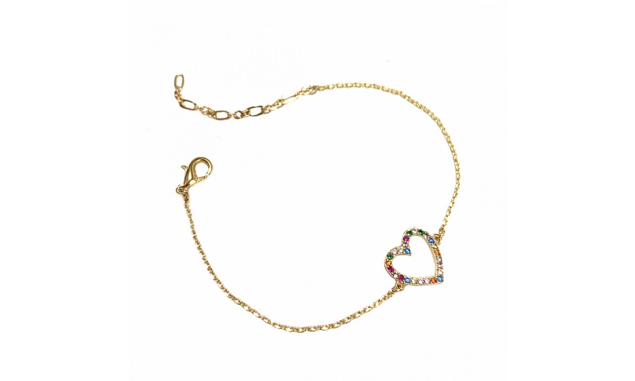 Pulseira Coração Cravação Colors Banho de Ouro18k.