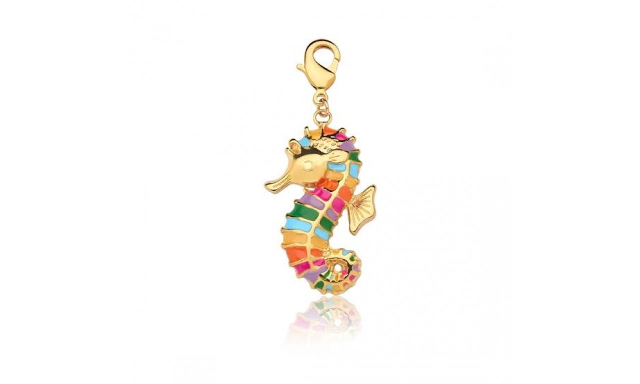 Pingente Cavalo Marinho Colorido Banho de Ouro 18k.