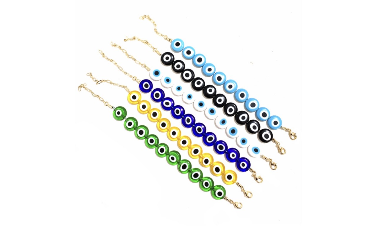 Pulseira Olho Grego Colors Banho de Ouro 18k.