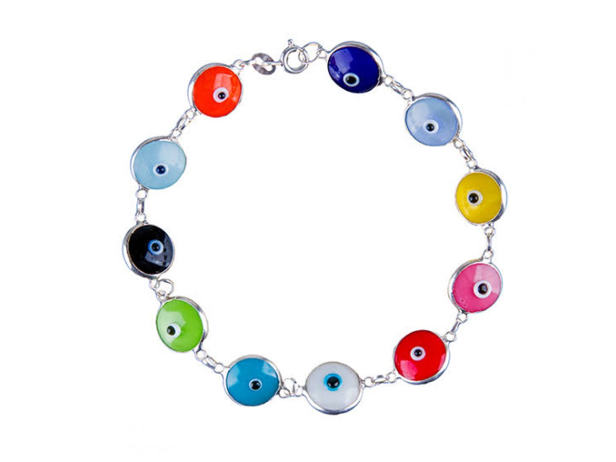 Pulseira Olho Grego Colorida Prata 925.