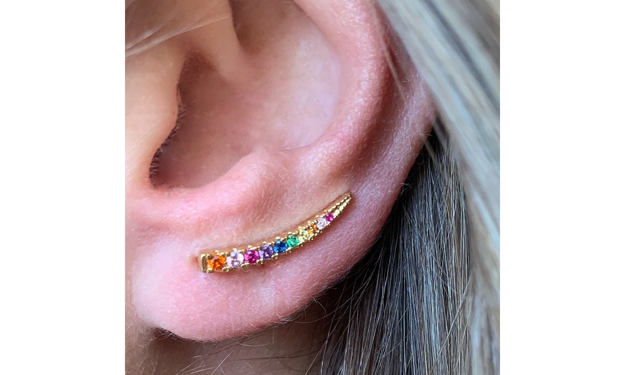 Brinco Ear Cuff Rainbow Banho de Ouro.