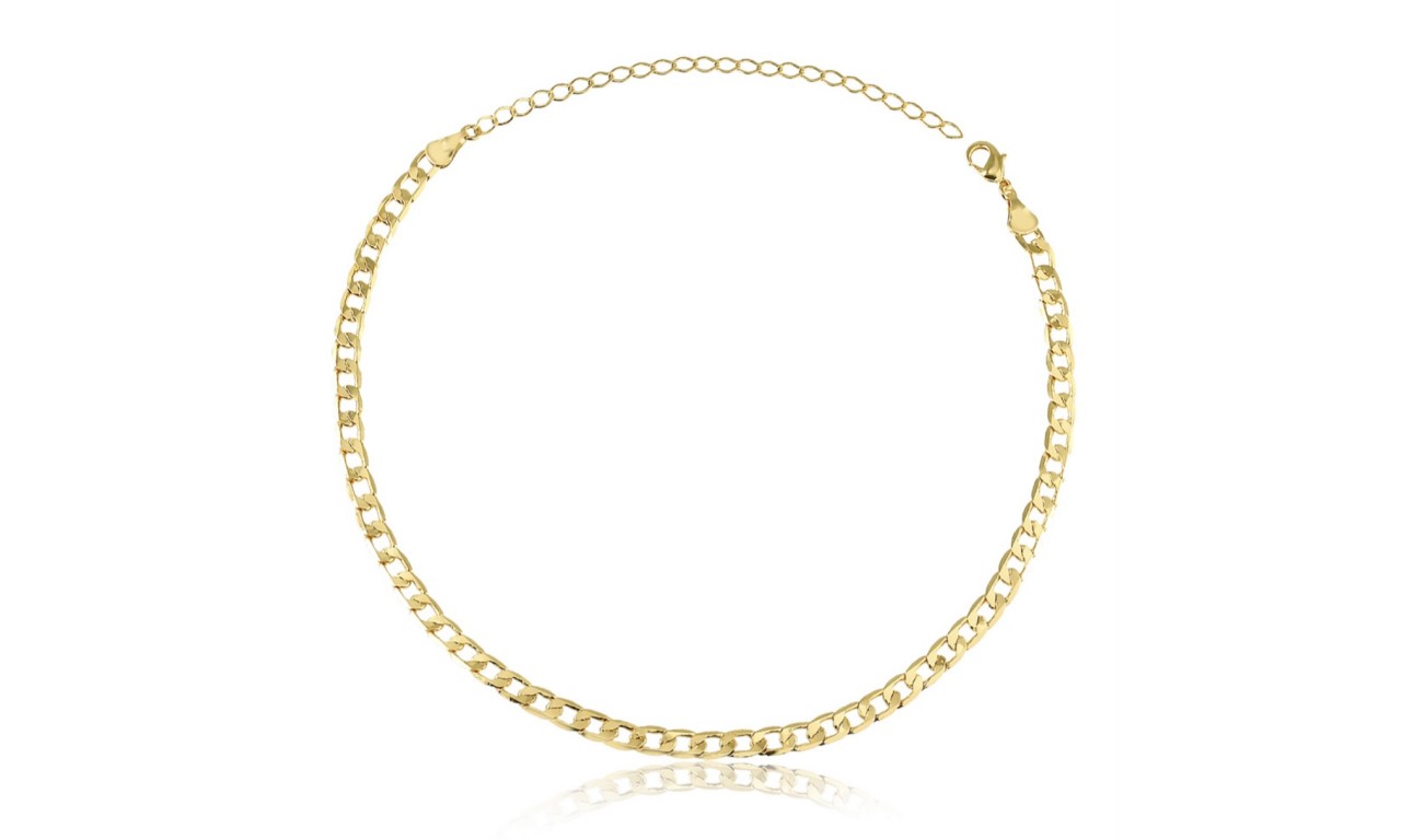 Colar Choker Corrente Grumet Banho de Ouro 18k.