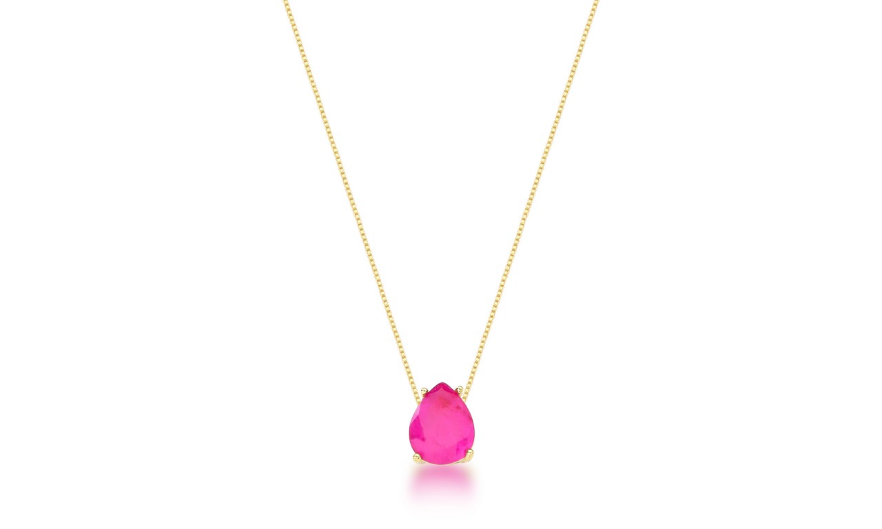 Colar Gota Fucsia Fusion Banho de Ouro 18k.