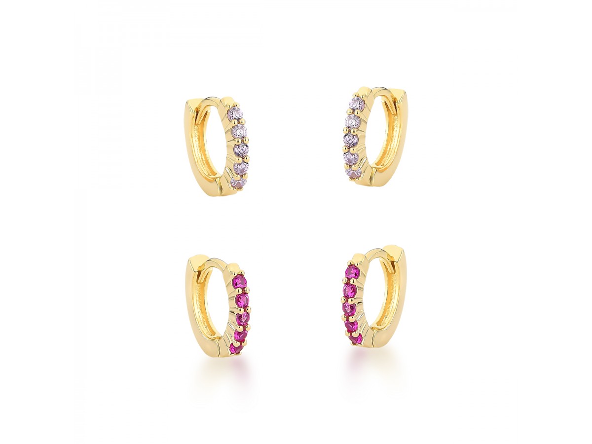 Brinco Kit Argola Colors Banho de Ouro 18k.