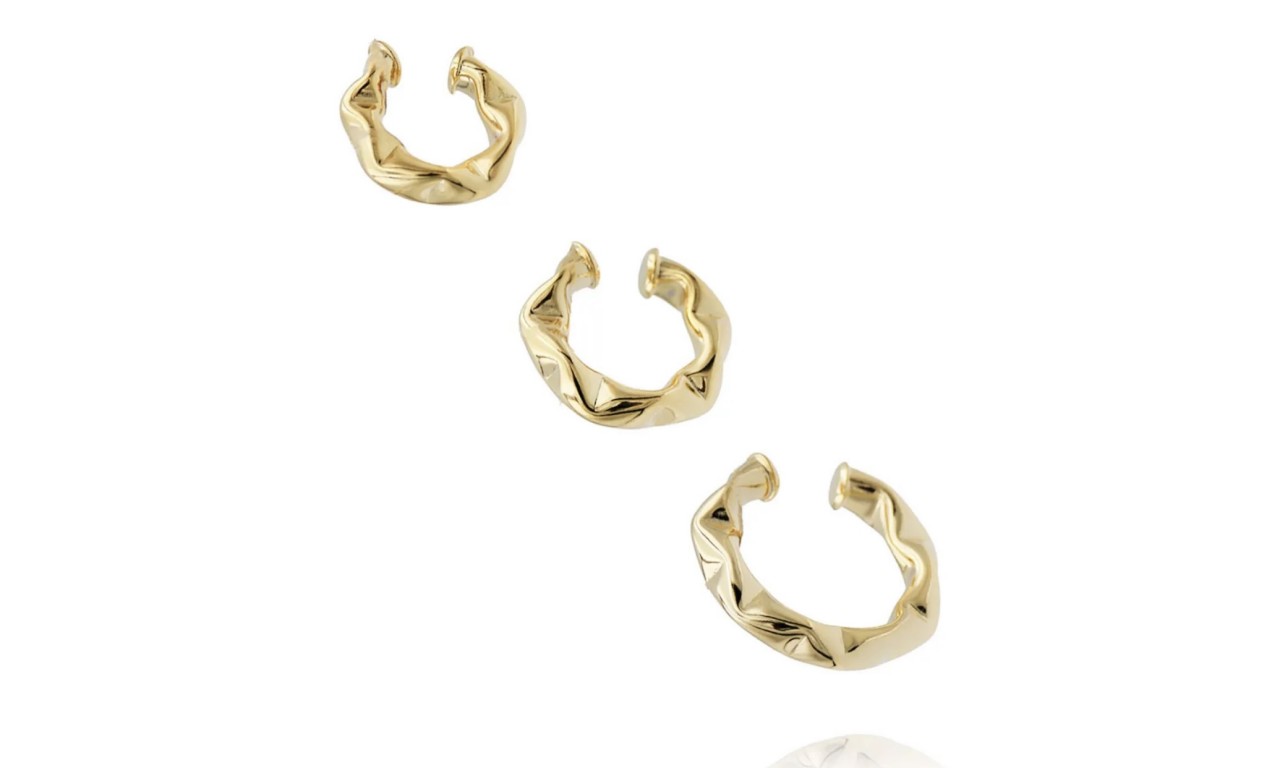 Brinco Juliette Kit 3 Piercung Irregular Banho de Ouro 18k.