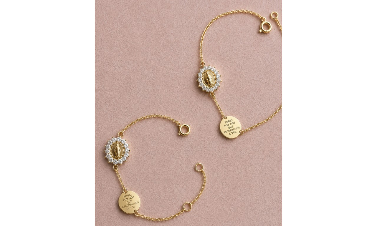 Pulseira Nossa Senhora Cravejada Banho de Ouro 18k. Pulseira Nossa Senhora Cravejada Banho de Ouro 18k.