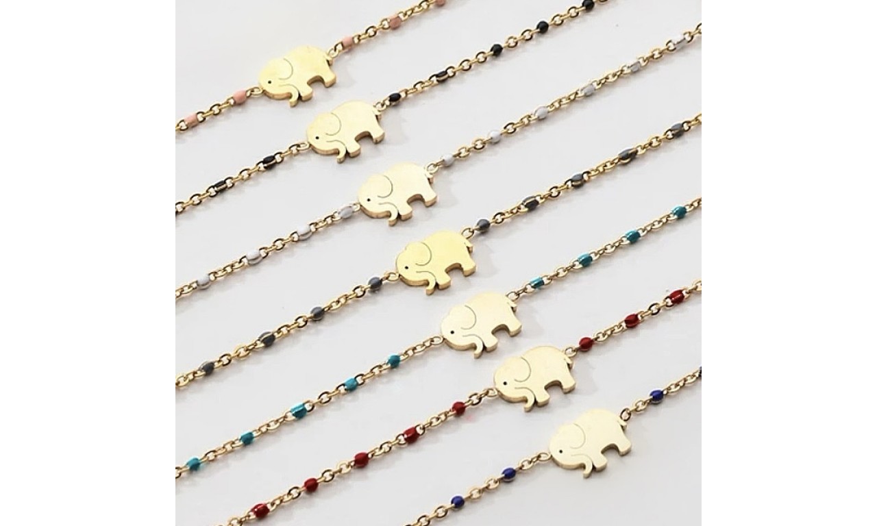 Pulseira Elefante Colors Banho de Ouro 18k.