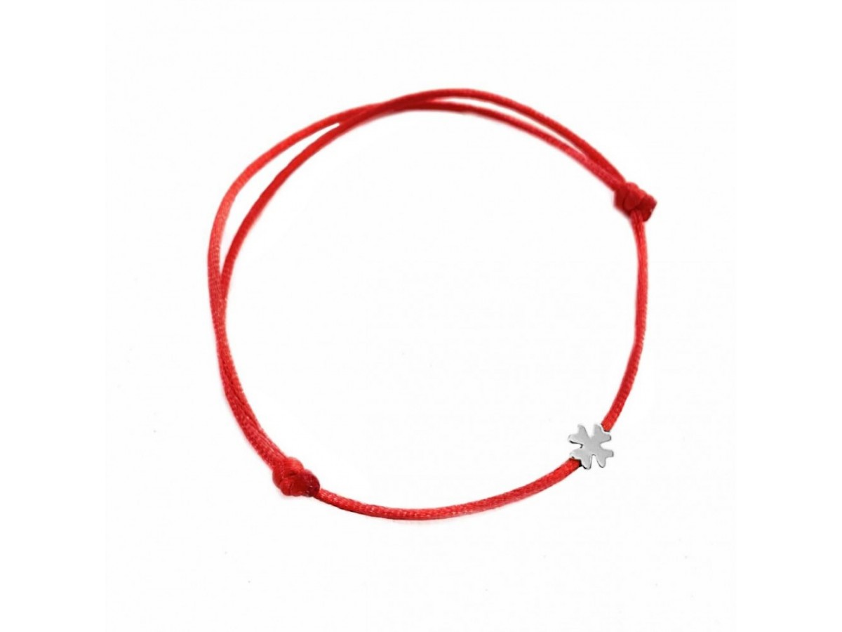 Pulseira Trevo Fio de Seda Ródio Branco.