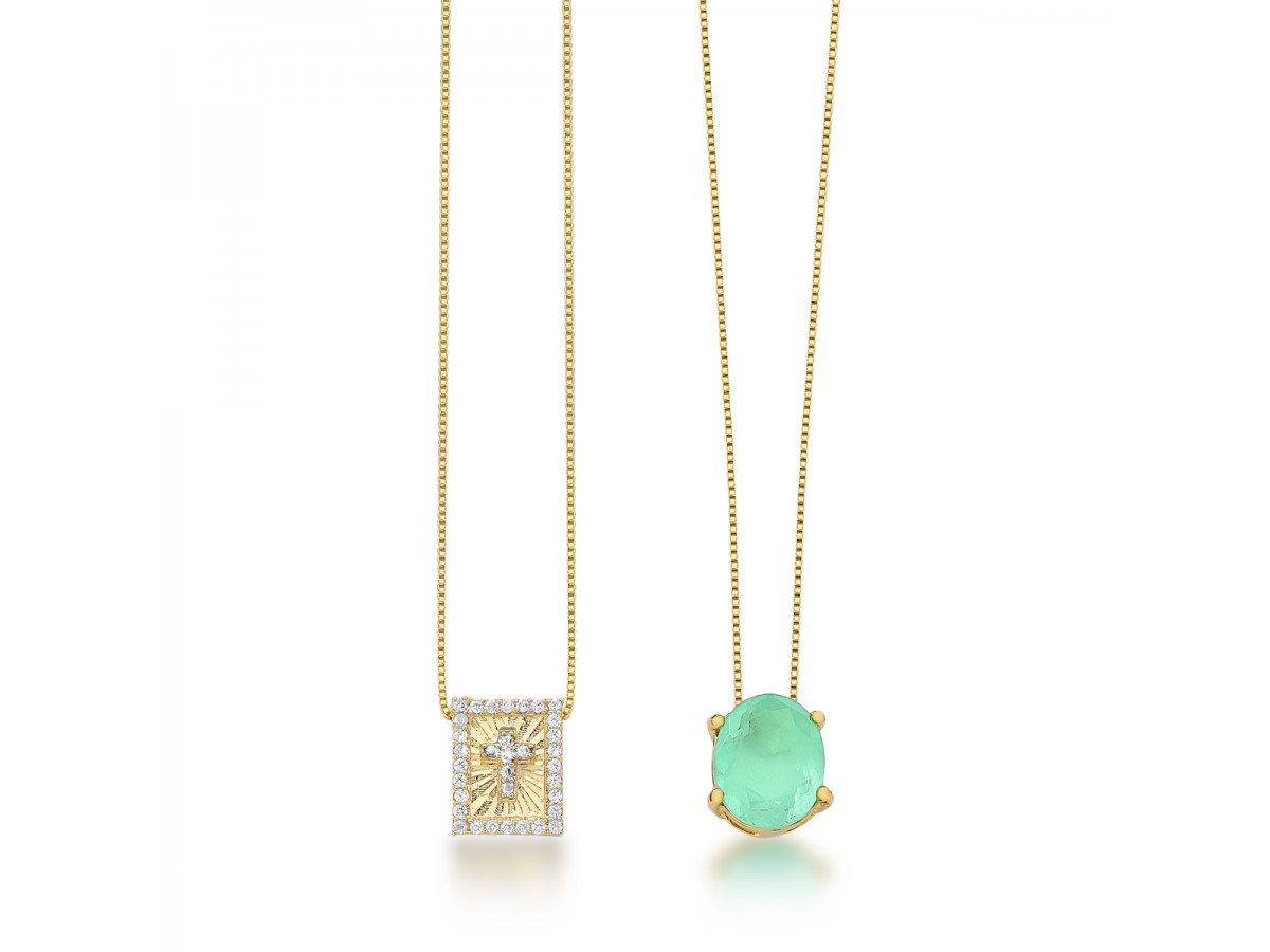 Colar Escapulário Esmeralda Fusion Banho de Ouro18k.