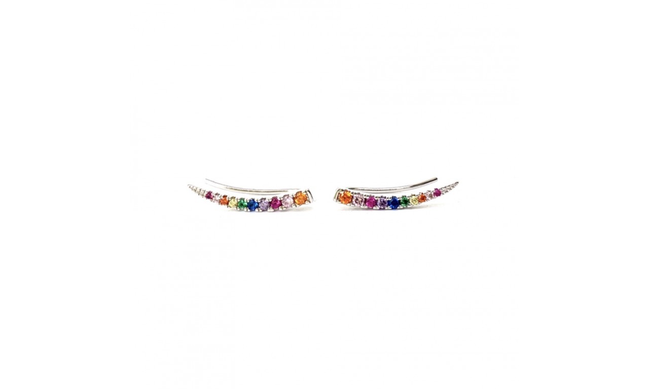 Brinco Ear Cuff Rainbow Ródio Branco.