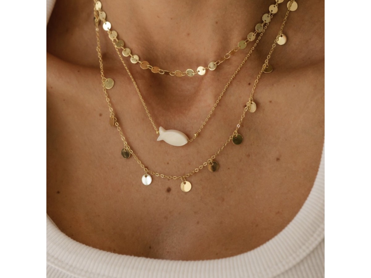 Colar Peixe Madrepérola Banho de Ouro 18k