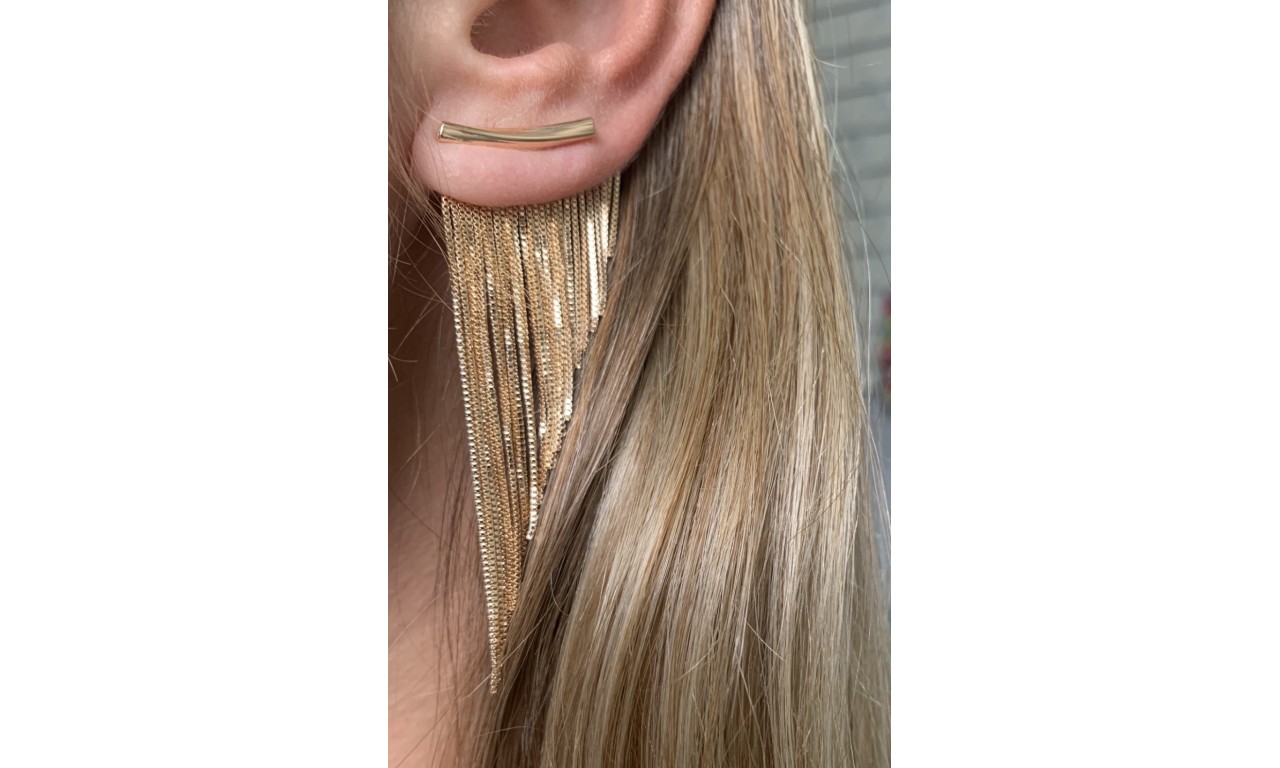 Brinco Ear Cuff Franja Banho de Ouro 18k / Ródio Branco