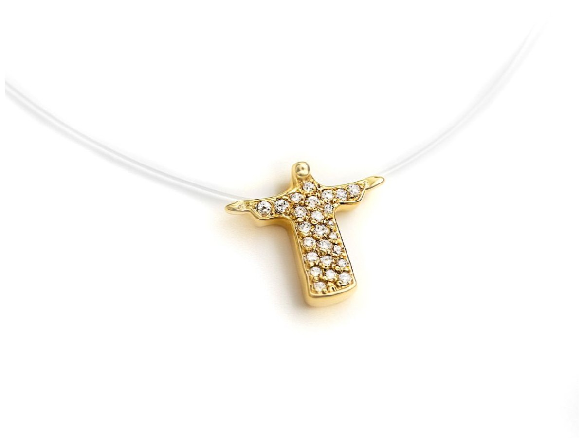 Colar Cristo Fio de Nylon Banho de Ouro 18k