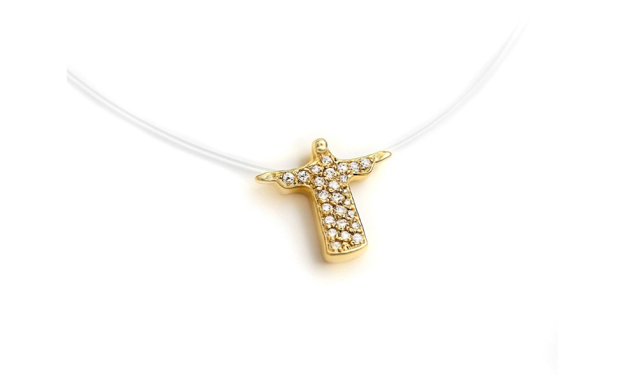 Colar Cristo Fio de Nylon Banho de Ouro 18k