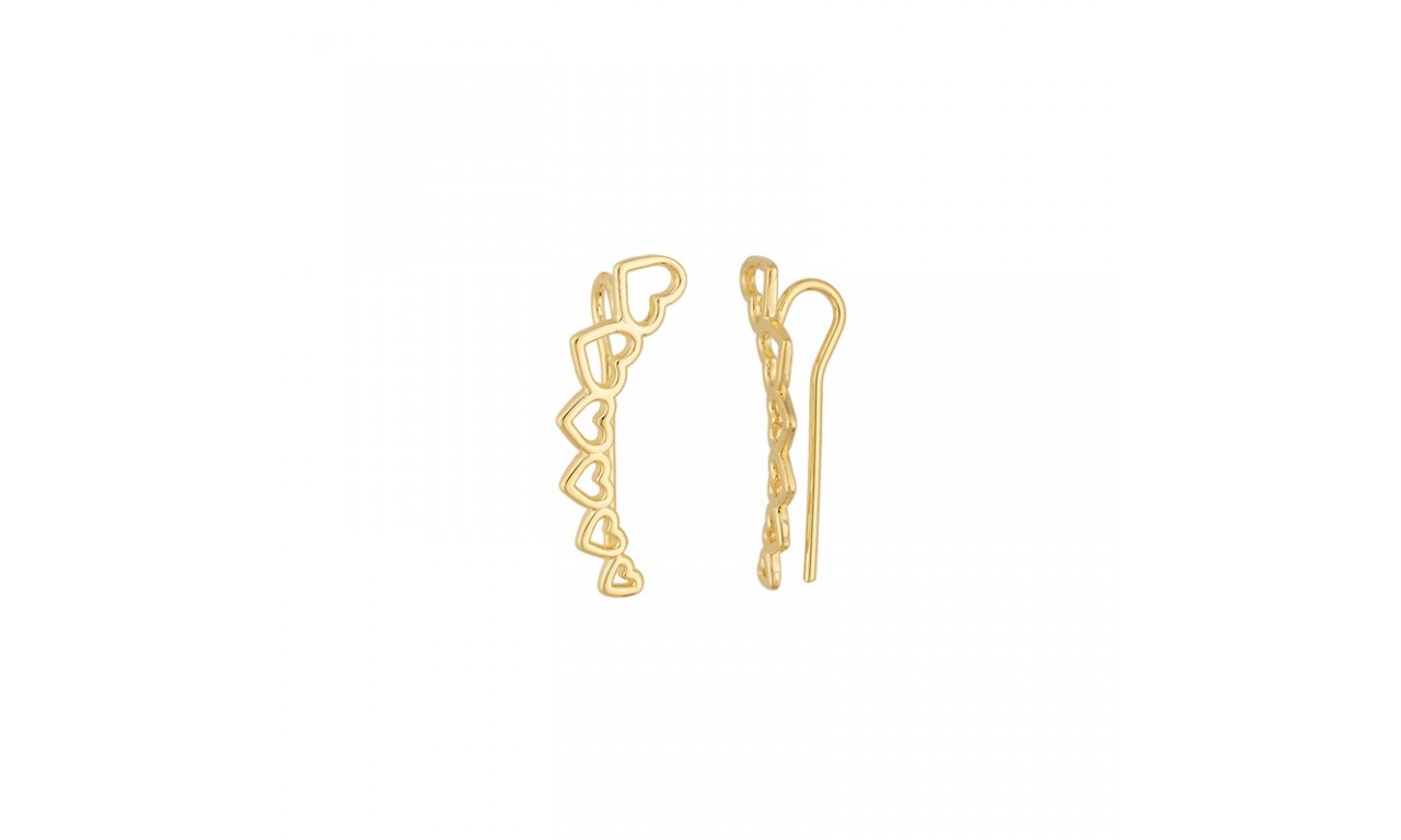 Brinco Ear Cuff Corações Banho de Ouro 18k.