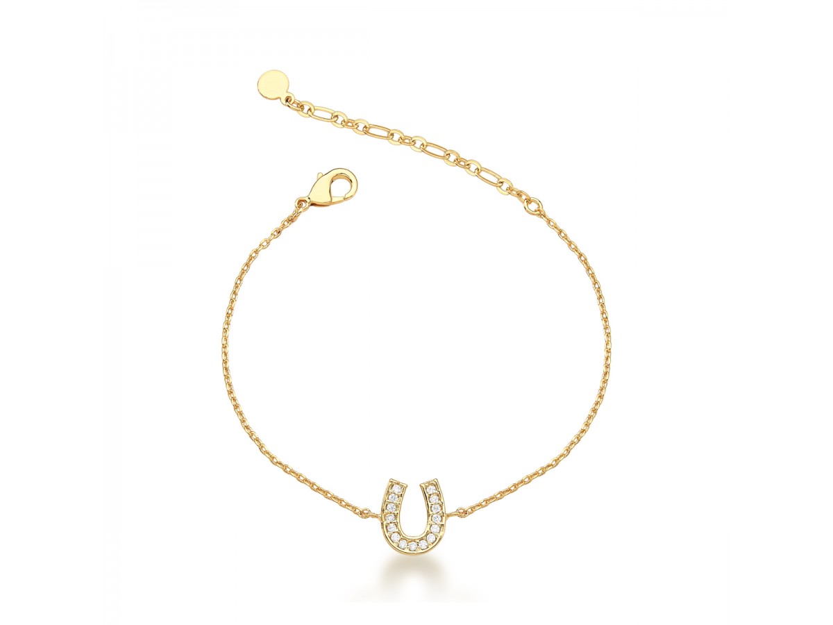 Pulseira Ferradura Cravejada Banho de Ouro 18k.