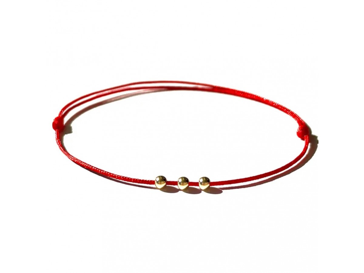 Pulseira Vermelha Bolinhas Banho de Ouro 18k.