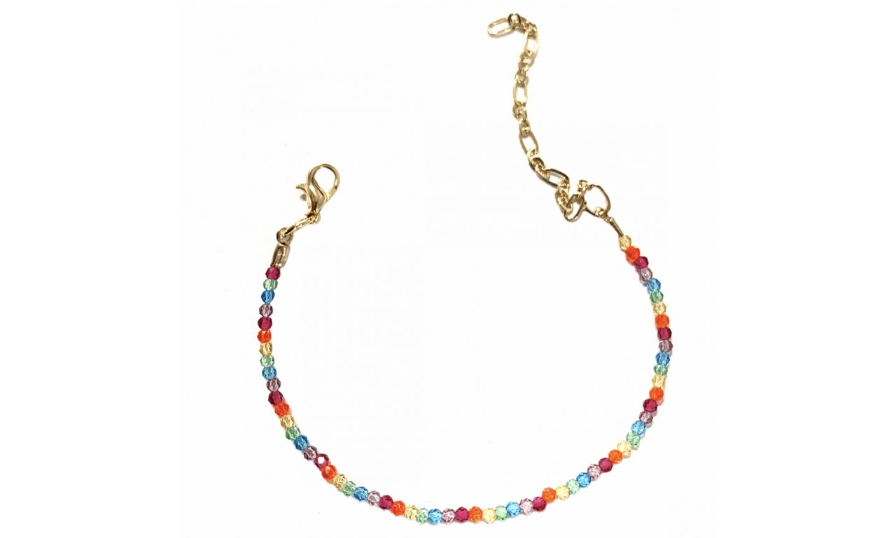 Pulseira Cristais de Zircônia Rainbow Banho de Ouro18k.