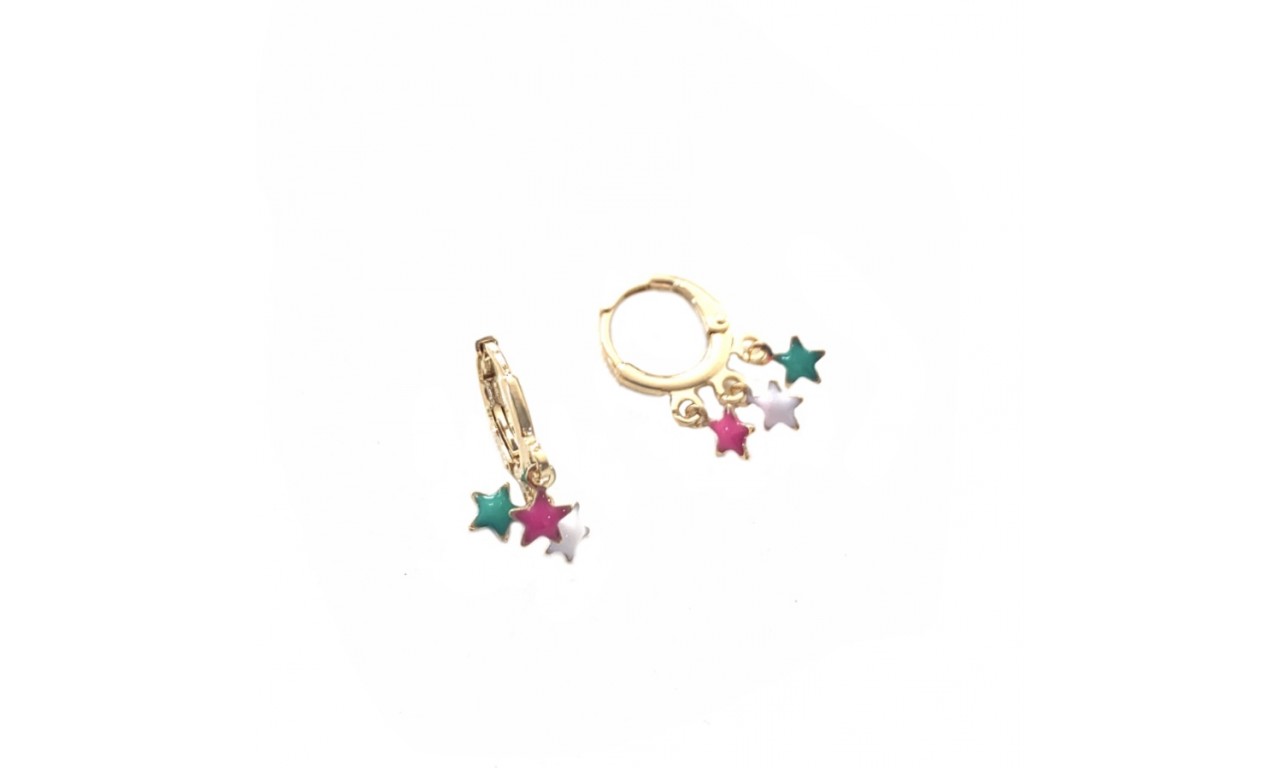 Brinco Argola Estrelinhas Colors  Banho de Ouro 18k