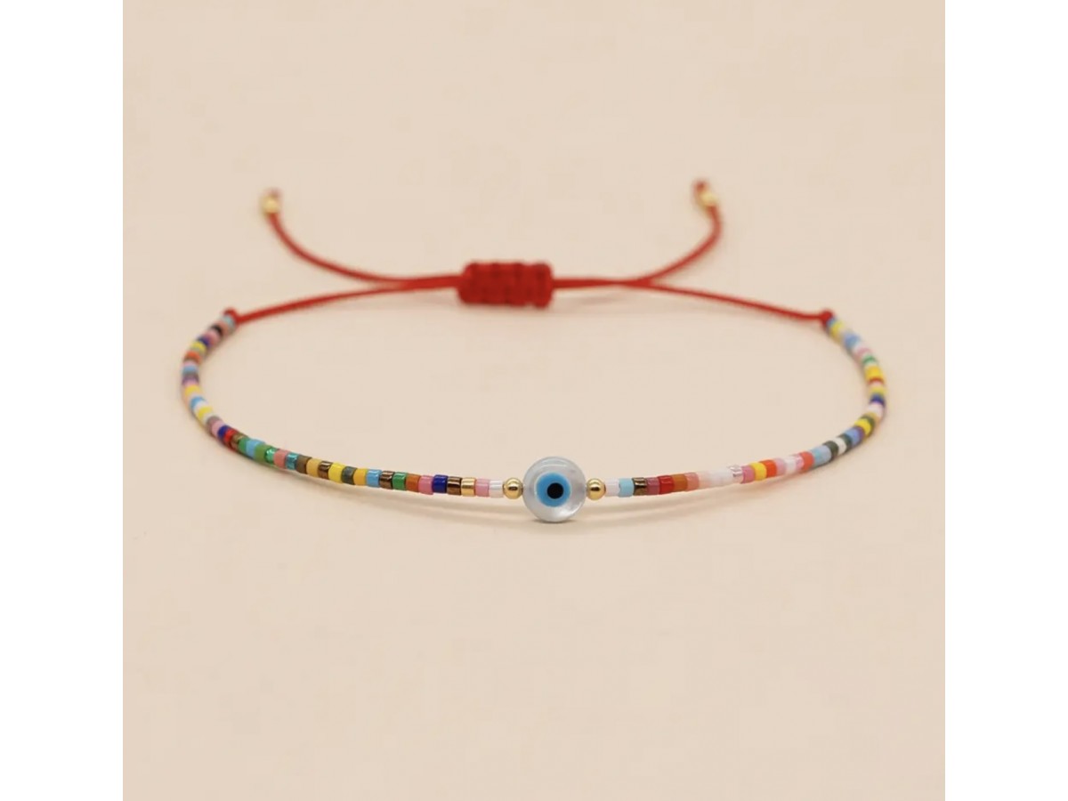 Pulseira Olho Grego Artesanal Banho de Ouro 18k.