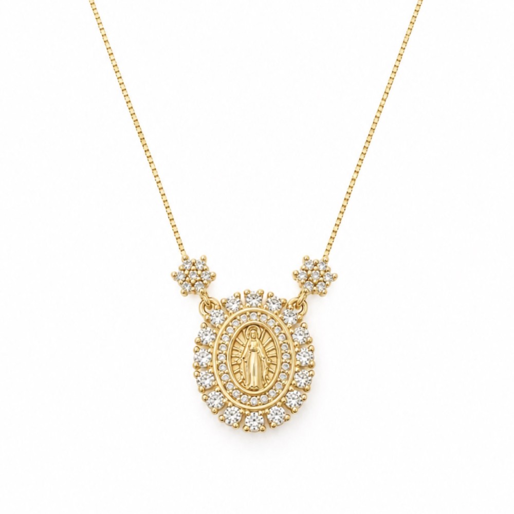 Colar Medalha Nossa Senhora das Graças Banho de Ouro 18k. Colar Medalha Nossa Senhora das Graças Banho de Ouro 18k.