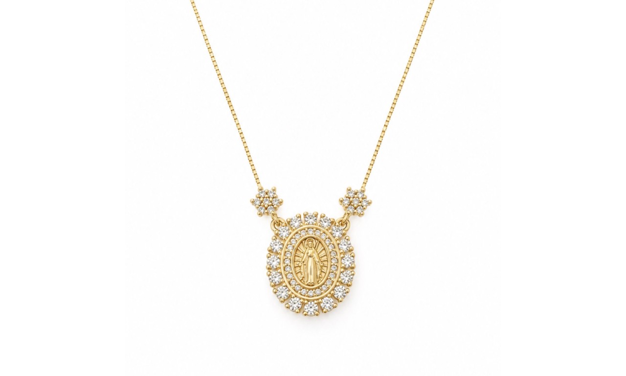 Colar Medalha Nossa Senhora das Graças Banho de Ouro 18k.