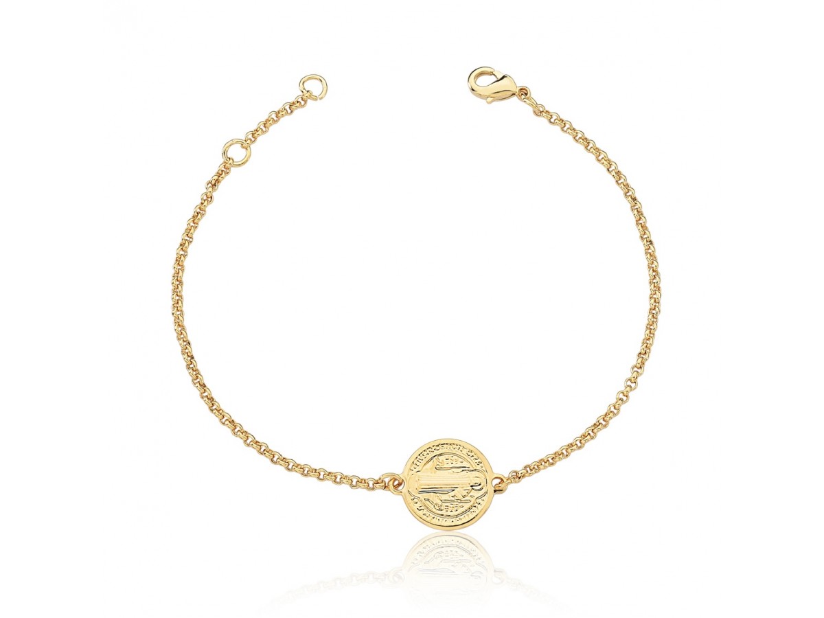 Pulseira Medalha São Bento Banho de Ouro 18k.
