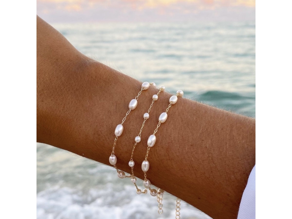 Pulseira Pérolas Redondas ou Ovais Banho de Ouro18k.