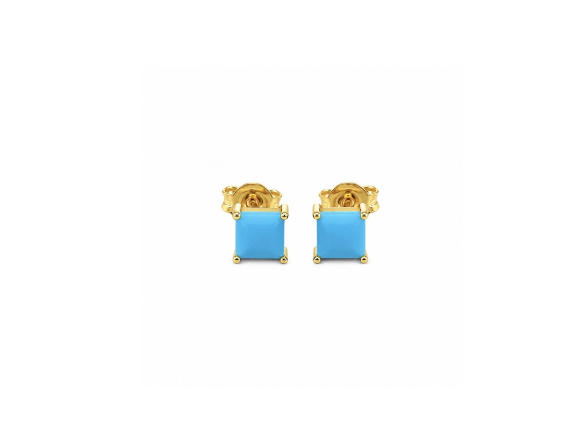 Brinco Quadradinho Turquesa Banho de Ouro 18k.