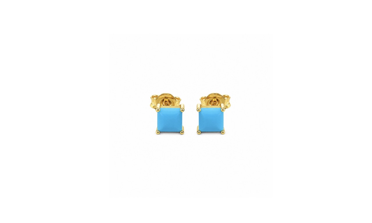Brinco Quadradinho Turquesa Banho de Ouro 18k.