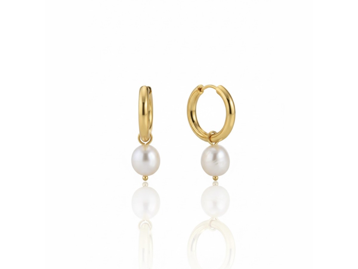 Brinco Argola Pérola Natural Banho de Ouro 18K.