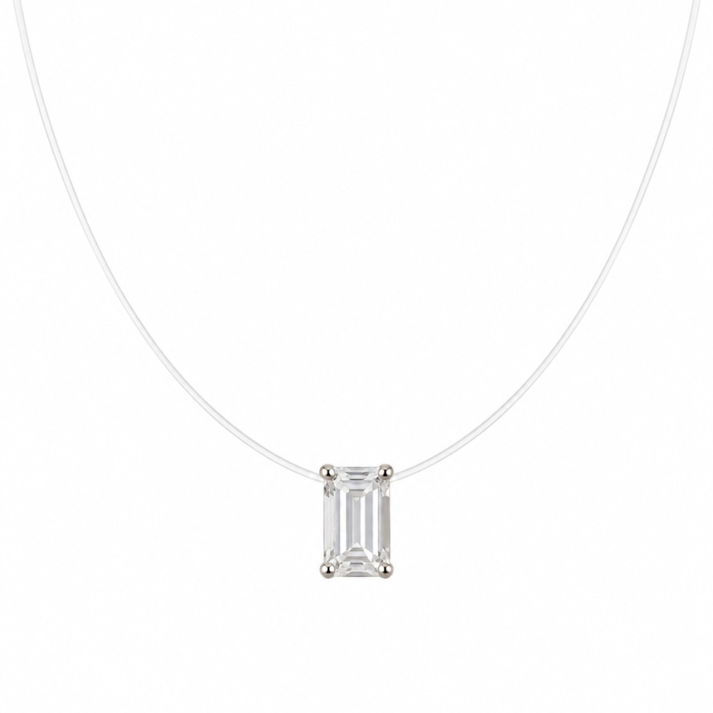 Colar Baguete Cristal Fio de Nylon Ródio Branco. Colar Baguete Cristal Fio de Nylon Ródio Branco.