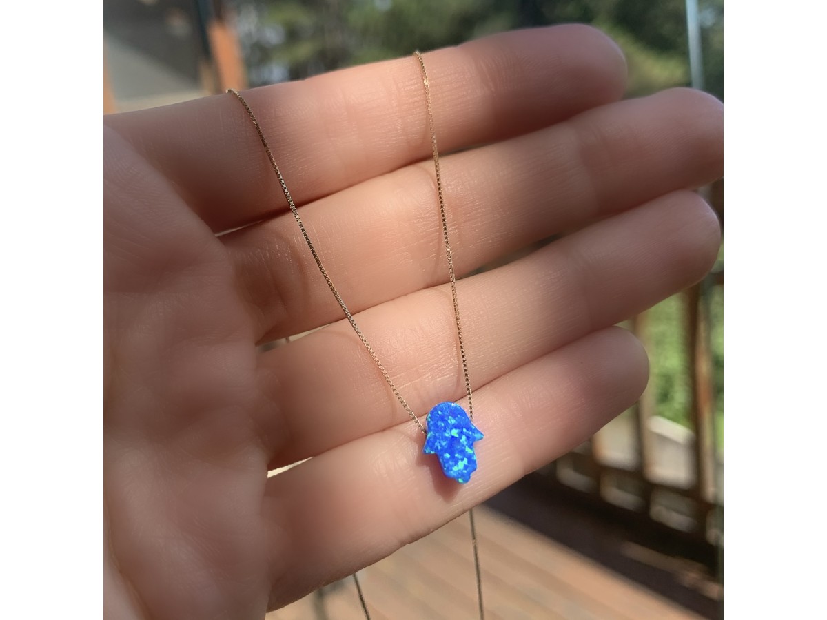 Colar Mão Hamsa Opala Ouro 18k.