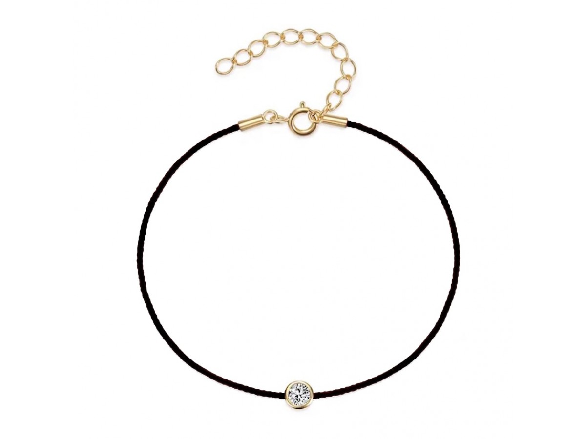 Pulseira Preta Ponto de Luz Banho de Ouro 18k ou Rodio Branco.