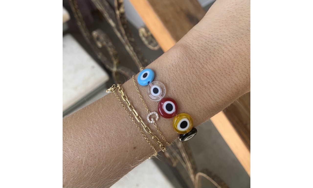 Pulseira Olho Grego Colorida Banho de Ouro 18k