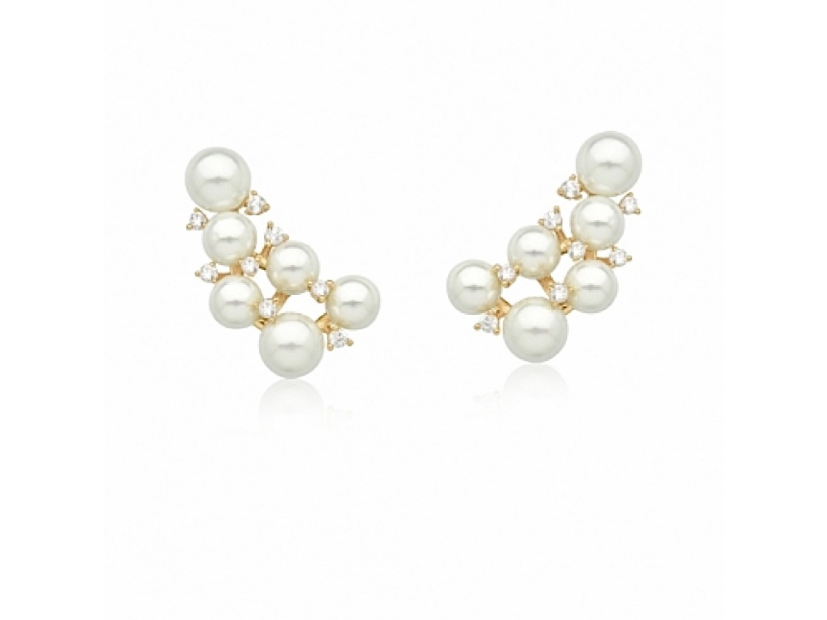 Brinco Ear Cuff Pérolas Shell Luxo Banho de Ouro 18k.