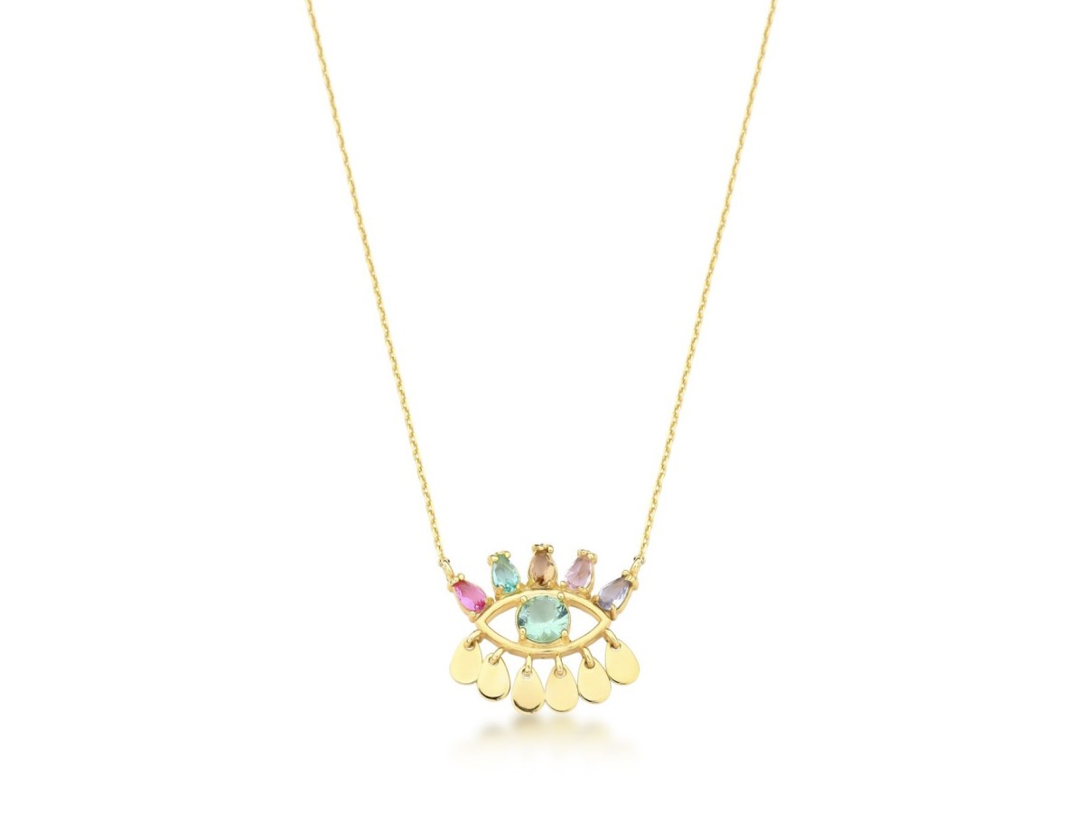 Colar Olho Grego Gypsy Colors Banho de Ouro 18k.