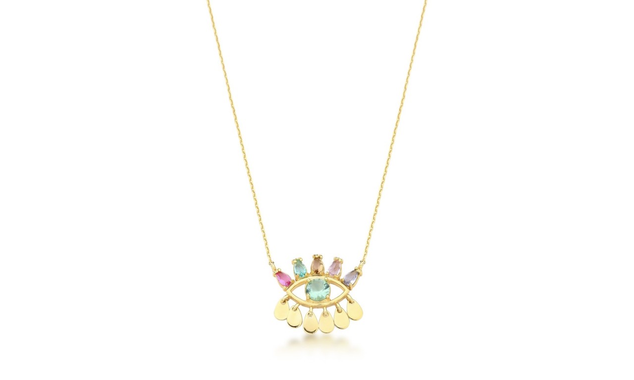 Colar Olho Grego Gypsy Colors Banho de Ouro 18k.