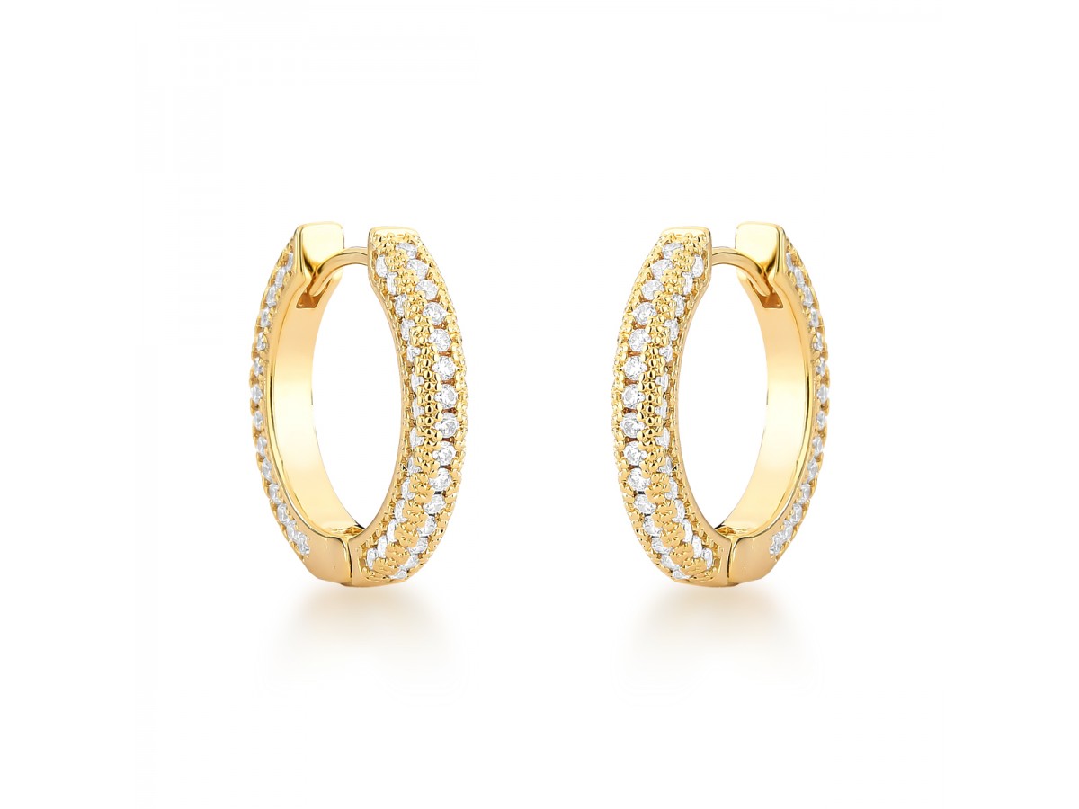 Brinco Argola Toda Cravejada Banho de Ouro 18K.