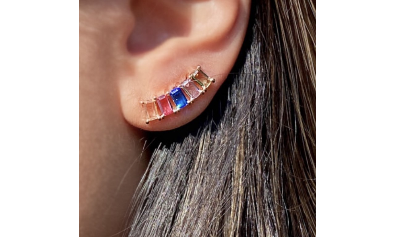 Brinco Ear Cuff Baguetado Colors Banho de Ouro Rosé.