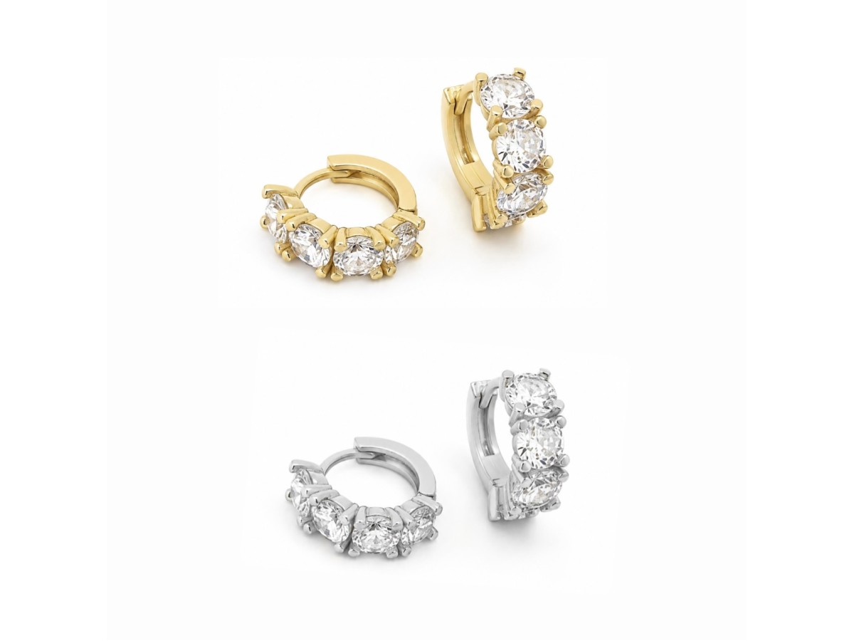 Brinco Argola Zircônia 4mm Banho de Ouro 18k ou Ródio Branco.