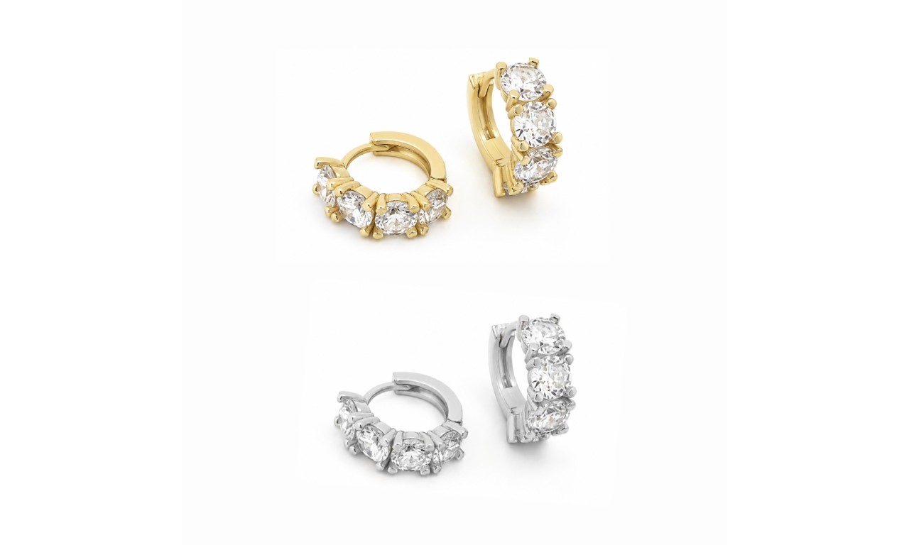 Brinco Argola Zircônia 4mm Banho de Ouro 18k ou Ródio Branco.