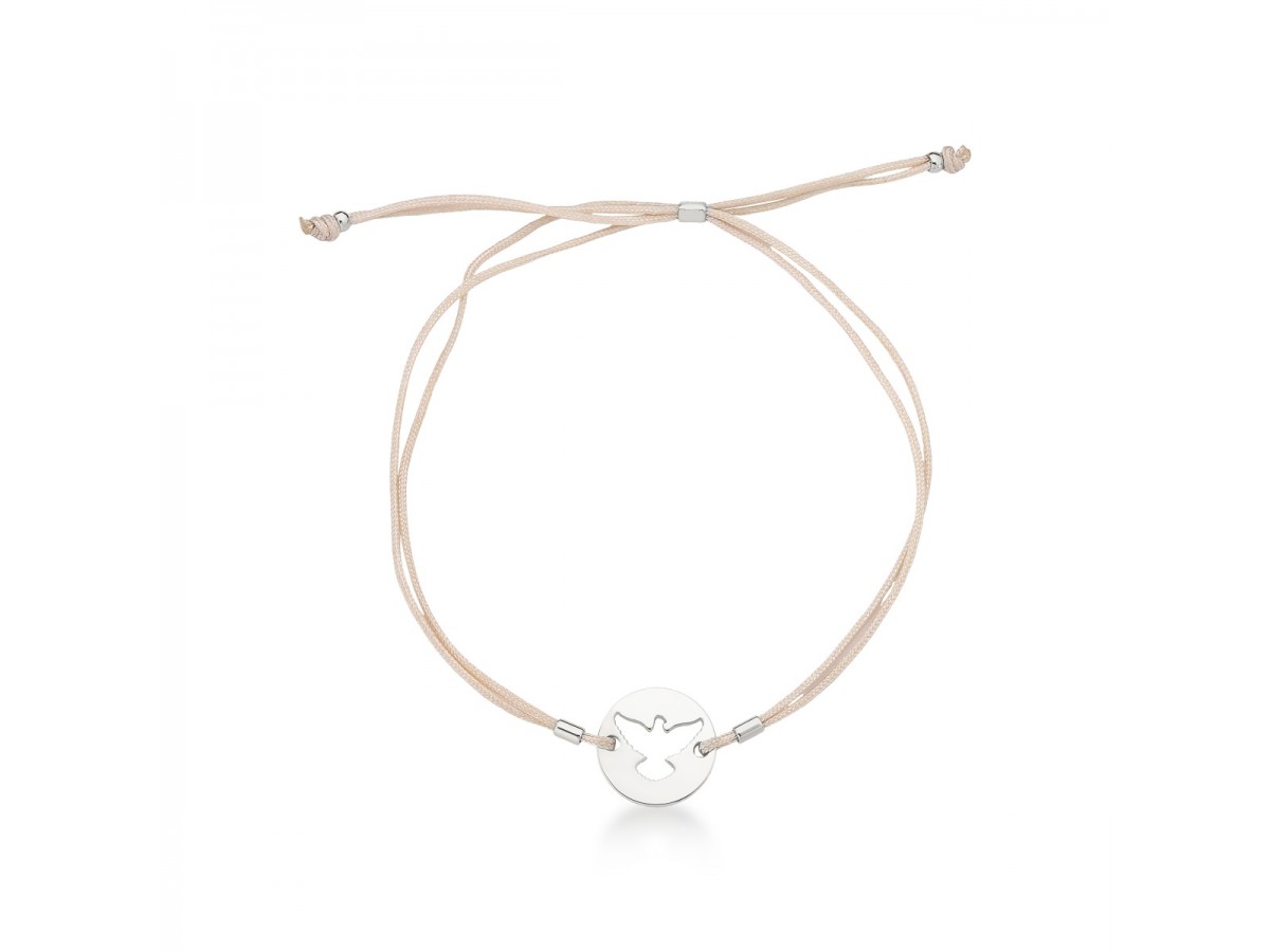 Pulseira Divino Espírito Santo Fio Ródio Branco.