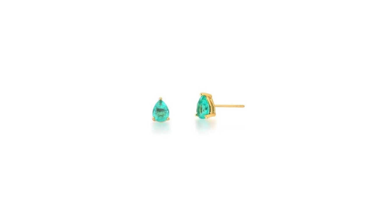 Brinco Mini Gota Turmalina Banho de Ouro 18k.