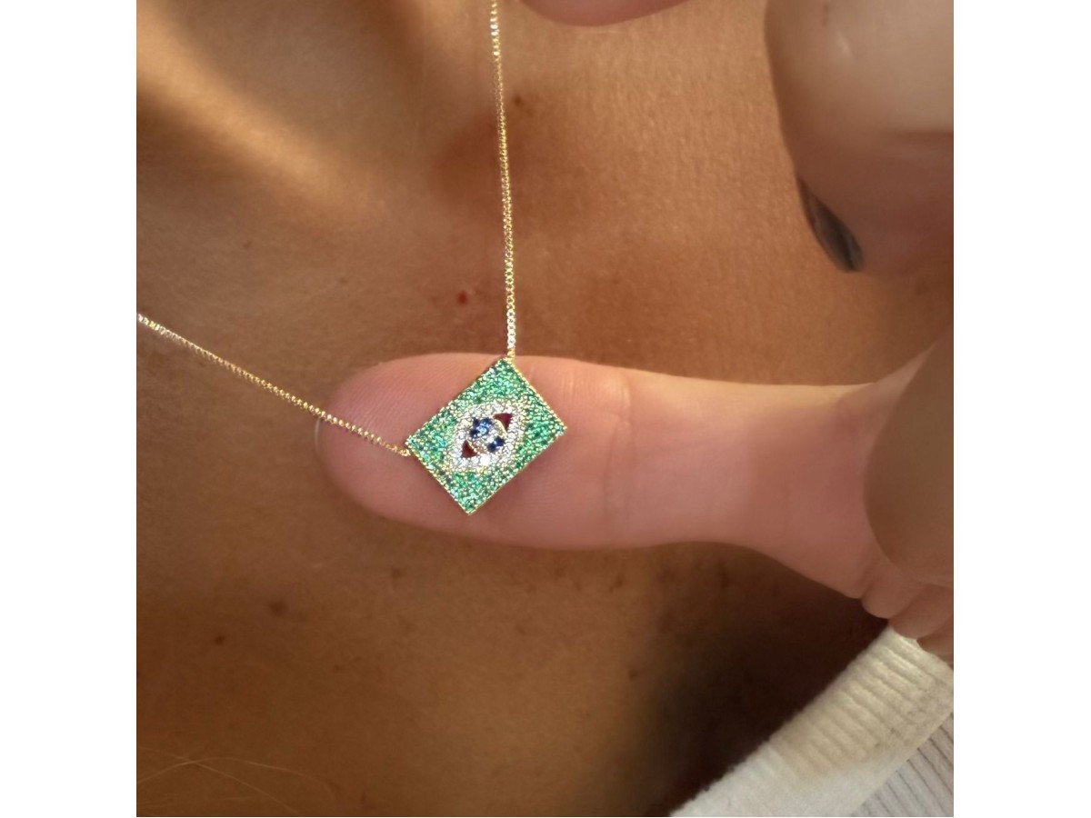 Colar Brasil Micro Cravação Banho de Ouro 18k